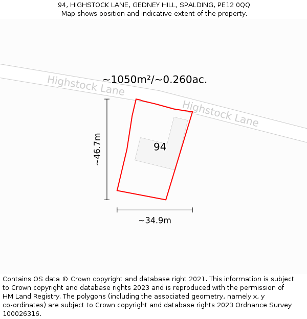 94, HIGHSTOCK LANE, GEDNEY HILL, SPALDING, PE12 0QQ: Plot and title map