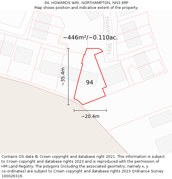 94, HOWARDS WAY, NORTHAMPTON, NN3 6RP: Plot and title map