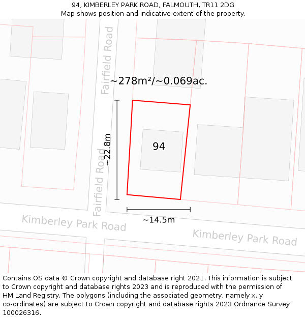 94, KIMBERLEY PARK ROAD, FALMOUTH, TR11 2DG: Plot and title map