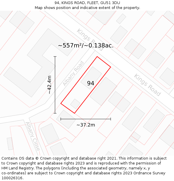 94, KINGS ROAD, FLEET, GU51 3DU: Plot and title map