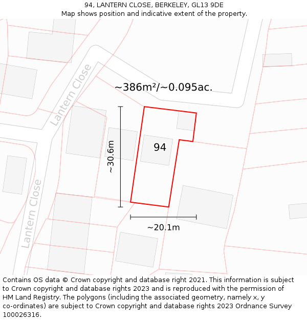 94, LANTERN CLOSE, BERKELEY, GL13 9DE: Plot and title map