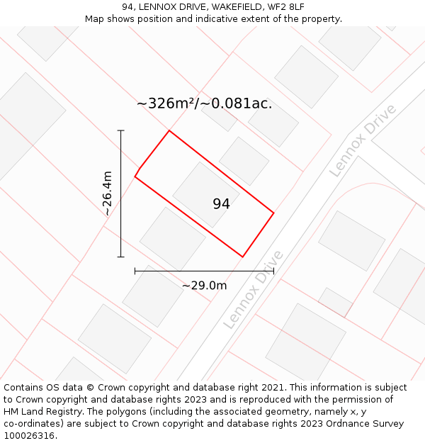 94, LENNOX DRIVE, WAKEFIELD, WF2 8LF: Plot and title map