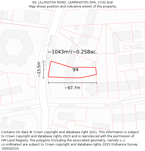 94, LILLINGTON ROAD, LEAMINGTON SPA, CV32 6LW: Plot and title map