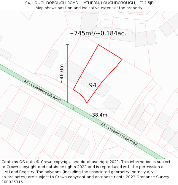 94, LOUGHBOROUGH ROAD, HATHERN, LOUGHBOROUGH, LE12 5JB: Plot and title map