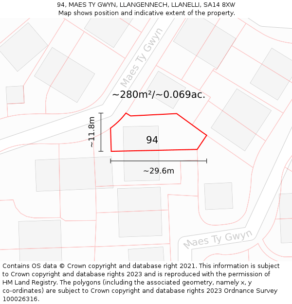 94, MAES TY GWYN, LLANGENNECH, LLANELLI, SA14 8XW: Plot and title map