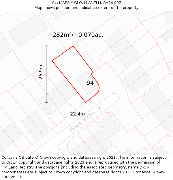 94, MAES Y GLO, LLANELLI, SA14 9PZ: Plot and title map