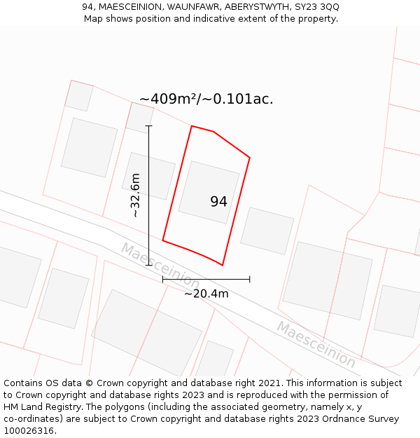 94, MAESCEINION, WAUNFAWR, ABERYSTWYTH, SY23 3QQ: Plot and title map