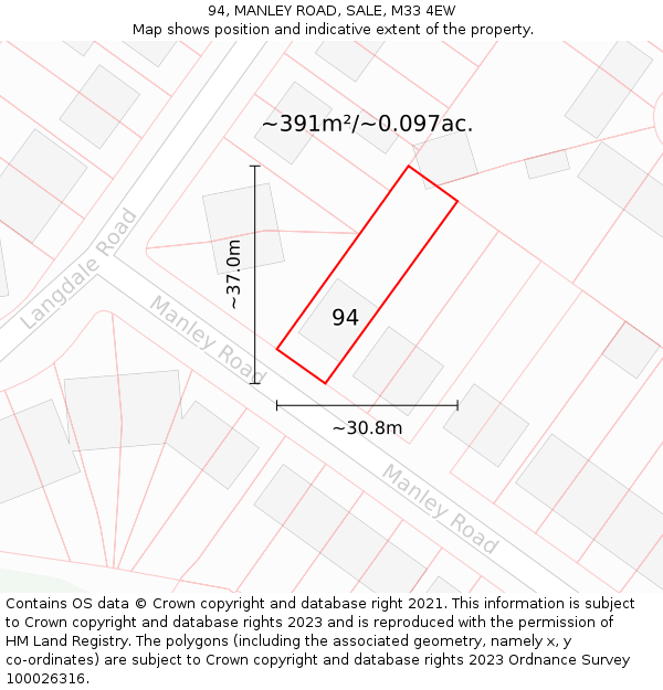 94, MANLEY ROAD, SALE, M33 4EW: Plot and title map