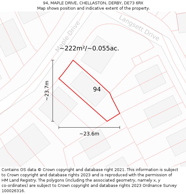 94, MAPLE DRIVE, CHELLASTON, DERBY, DE73 6RX: Plot and title map