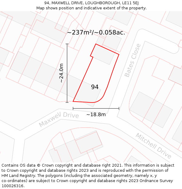 94, MAXWELL DRIVE, LOUGHBOROUGH, LE11 5EJ: Plot and title map