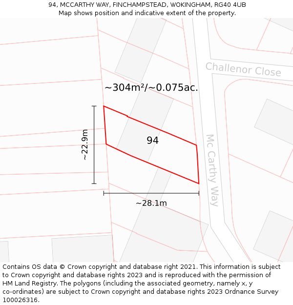 94, MCCARTHY WAY, FINCHAMPSTEAD, WOKINGHAM, RG40 4UB: Plot and title map