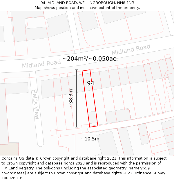 94, MIDLAND ROAD, WELLINGBOROUGH, NN8 1NB: Plot and title map