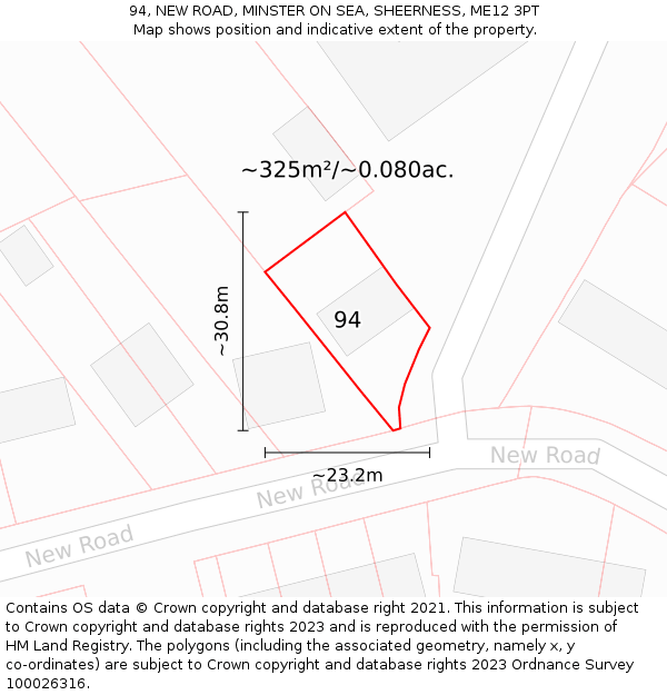 94, NEW ROAD, MINSTER ON SEA, SHEERNESS, ME12 3PT: Plot and title map