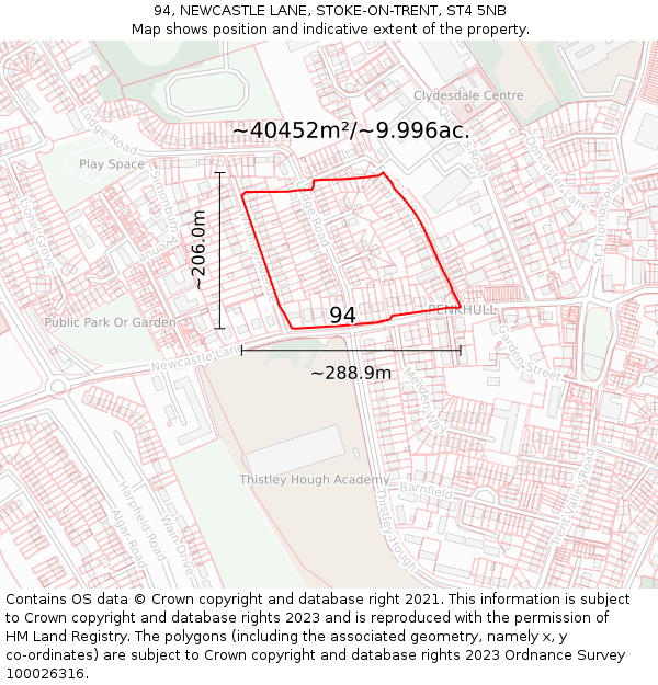 94, NEWCASTLE LANE, STOKE-ON-TRENT, ST4 5NB: Plot and title map