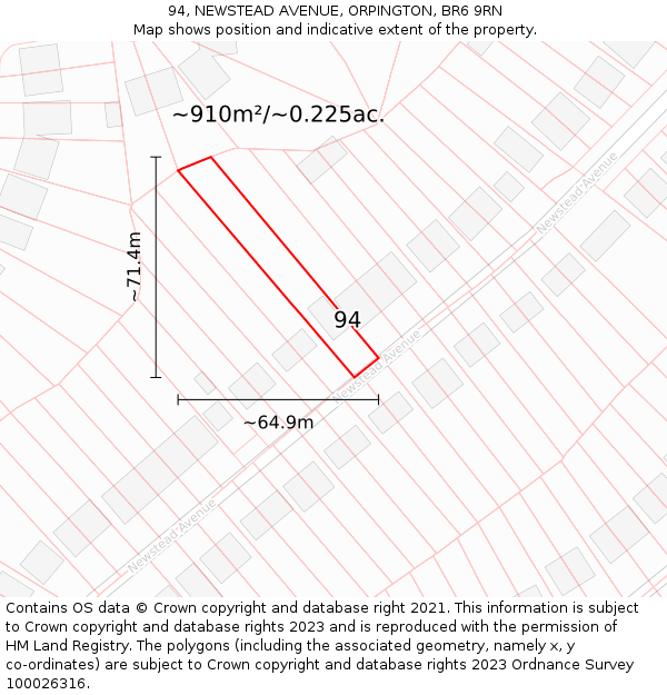 94, NEWSTEAD AVENUE, ORPINGTON, BR6 9RN: Plot and title map