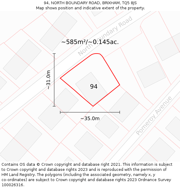 94, NORTH BOUNDARY ROAD, BRIXHAM, TQ5 8JS: Plot and title map