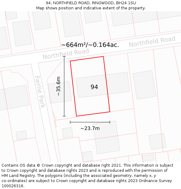 94, NORTHFIELD ROAD, RINGWOOD, BH24 1SU: Plot and title map