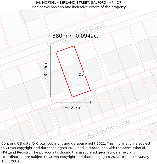 94, NORTHUMBERLAND STREET, SALFORD, M7 4DR: Plot and title map