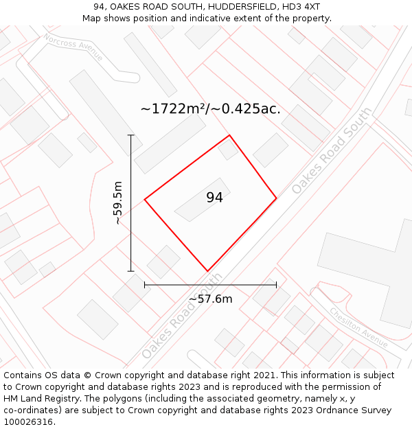 94, OAKES ROAD SOUTH, HUDDERSFIELD, HD3 4XT: Plot and title map