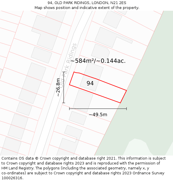 94, OLD PARK RIDINGS, LONDON, N21 2ES: Plot and title map