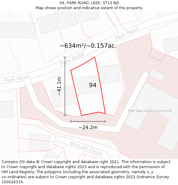 94, PARK ROAD, LEEK, ST13 8JS: Plot and title map