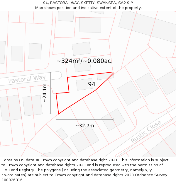 94, PASTORAL WAY, SKETTY, SWANSEA, SA2 9LY: Plot and title map