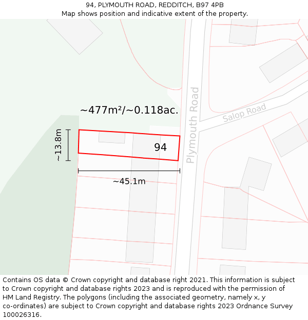 94, PLYMOUTH ROAD, REDDITCH, B97 4PB: Plot and title map