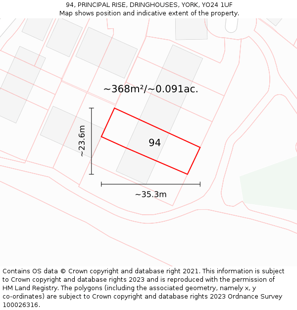 94, PRINCIPAL RISE, DRINGHOUSES, YORK, YO24 1UF: Plot and title map