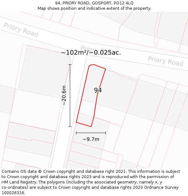 94, PRIORY ROAD, GOSPORT, PO12 4LQ: Plot and title map