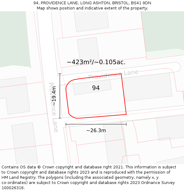 94, PROVIDENCE LANE, LONG ASHTON, BRISTOL, BS41 9DN: Plot and title map