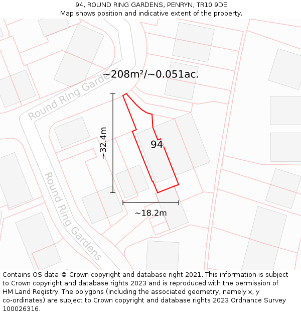 94, ROUND RING GARDENS, PENRYN, TR10 9DE: Plot and title map