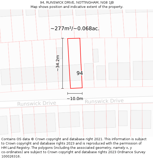 94, RUNSWICK DRIVE, NOTTINGHAM, NG8 1JB: Plot and title map