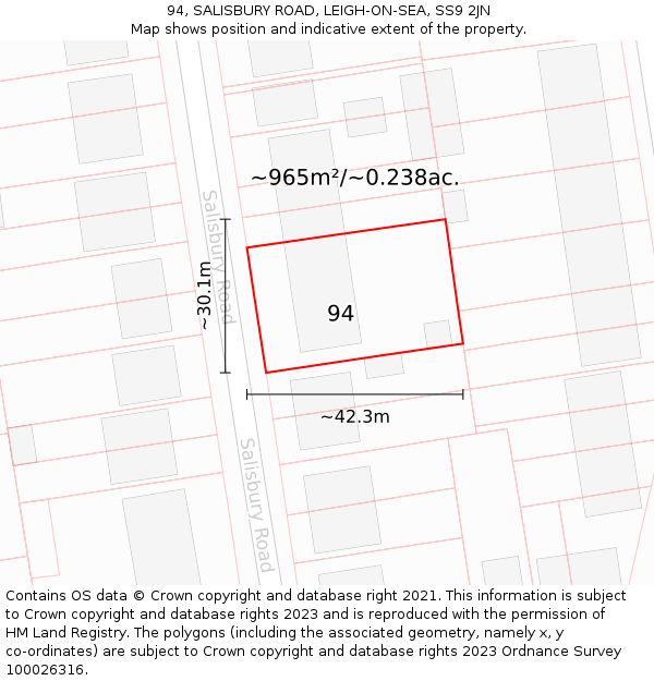 94, SALISBURY ROAD, LEIGH-ON-SEA, SS9 2JN: Plot and title map