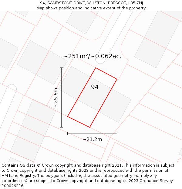 94, SANDSTONE DRIVE, WHISTON, PRESCOT, L35 7NJ: Plot and title map