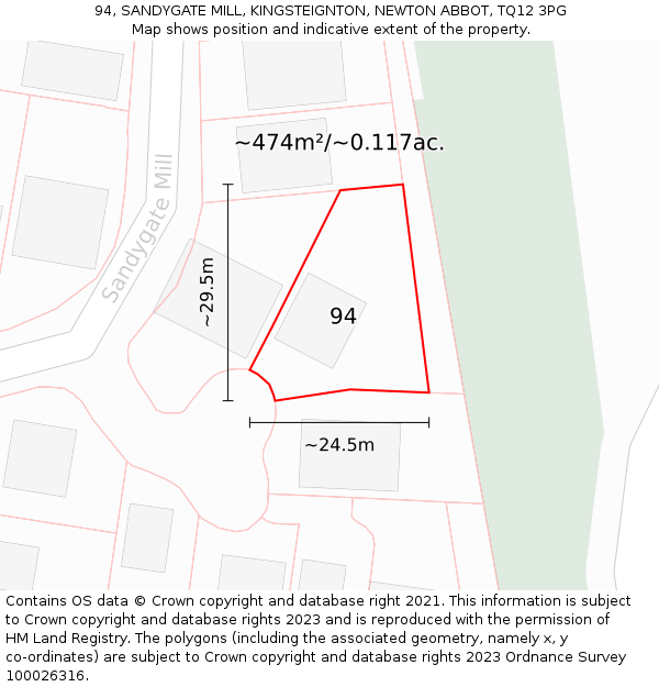 94, SANDYGATE MILL, KINGSTEIGNTON, NEWTON ABBOT, TQ12 3PG: Plot and title map