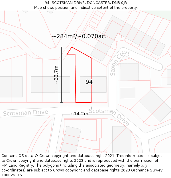 94, SCOTSMAN DRIVE, DONCASTER, DN5 9JB: Plot and title map