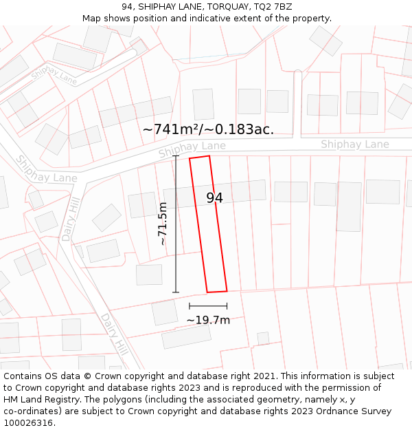 94, SHIPHAY LANE, TORQUAY, TQ2 7BZ: Plot and title map