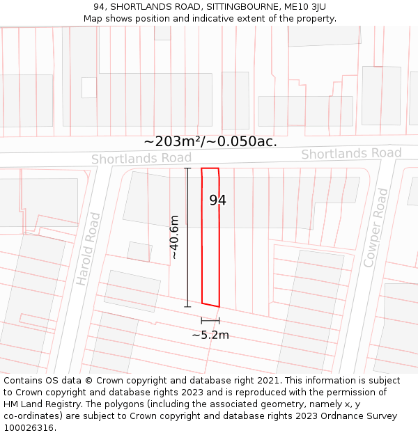 94, SHORTLANDS ROAD, SITTINGBOURNE, ME10 3JU: Plot and title map