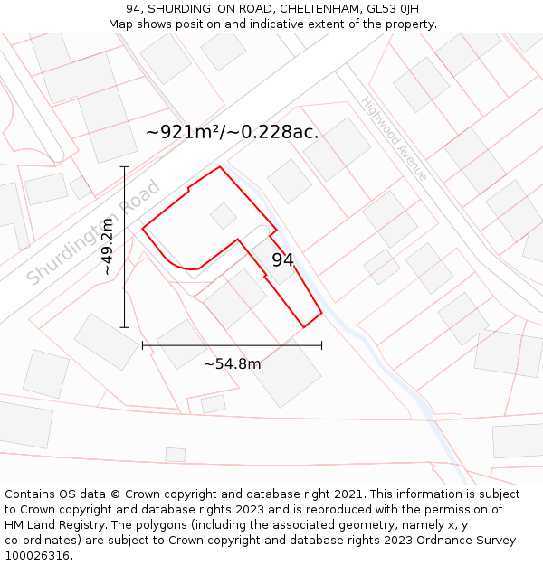 94, SHURDINGTON ROAD, CHELTENHAM, GL53 0JH: Plot and title map