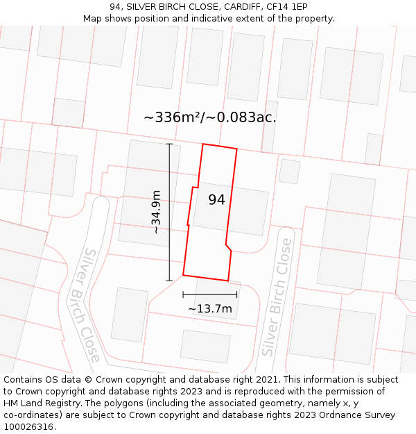 94, SILVER BIRCH CLOSE, CARDIFF, CF14 1EP: Plot and title map