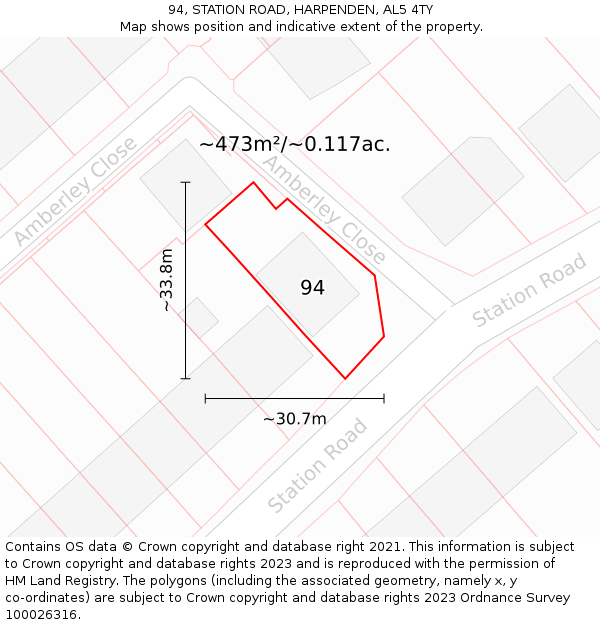 94, STATION ROAD, HARPENDEN, AL5 4TY: Plot and title map