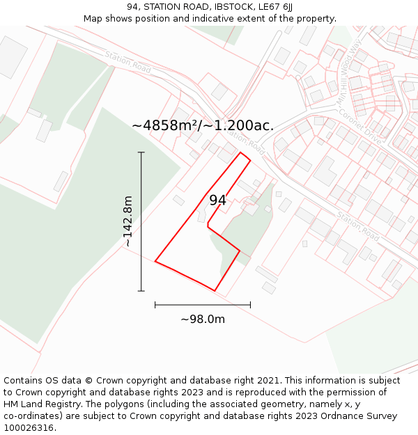 94, STATION ROAD, IBSTOCK, LE67 6JJ: Plot and title map