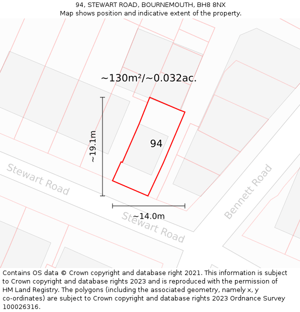 94, STEWART ROAD, BOURNEMOUTH, BH8 8NX: Plot and title map