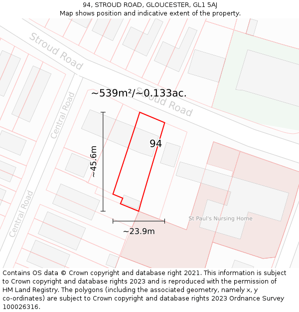 94, STROUD ROAD, GLOUCESTER, GL1 5AJ: Plot and title map