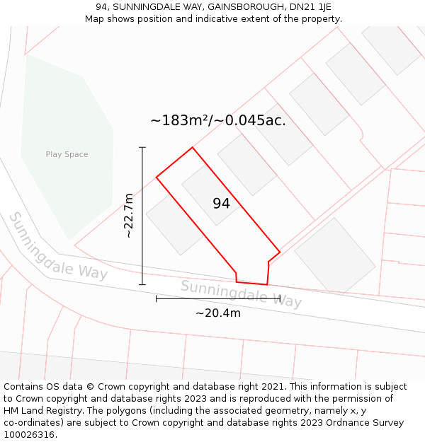 94, SUNNINGDALE WAY, GAINSBOROUGH, DN21 1JE: Plot and title map