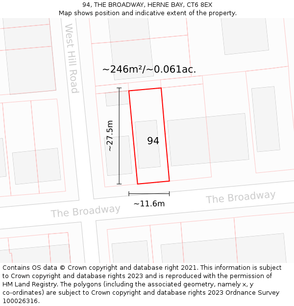 94, THE BROADWAY, HERNE BAY, CT6 8EX: Plot and title map