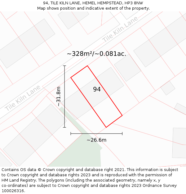 94, TILE KILN LANE, HEMEL HEMPSTEAD, HP3 8NW: Plot and title map