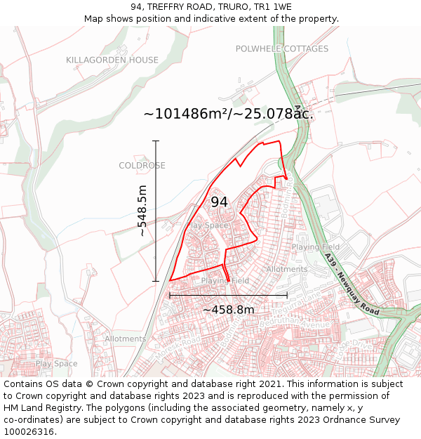 94, TREFFRY ROAD, TRURO, TR1 1WE: Plot and title map