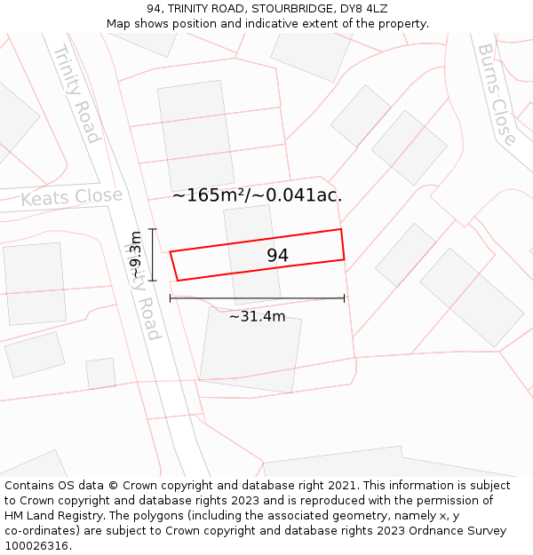 94, TRINITY ROAD, STOURBRIDGE, DY8 4LZ: Plot and title map