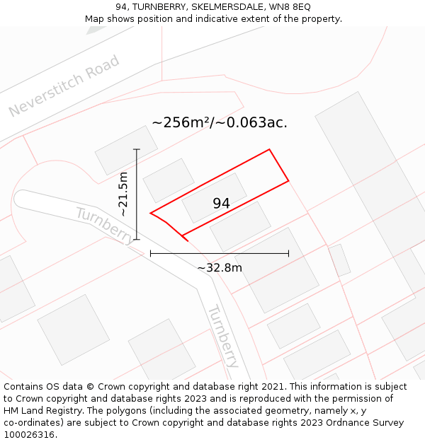94, TURNBERRY, SKELMERSDALE, WN8 8EQ: Plot and title map